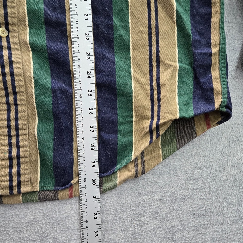 VINTAGE LL Bean Men Button Up Shirt Large Green Striped Long Sleeve Pocket‎ - Picture 3 of 11